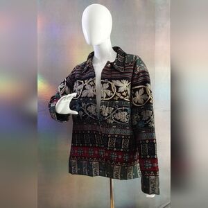 Chico's Black and Gray Bomber Jacket with Textured Design